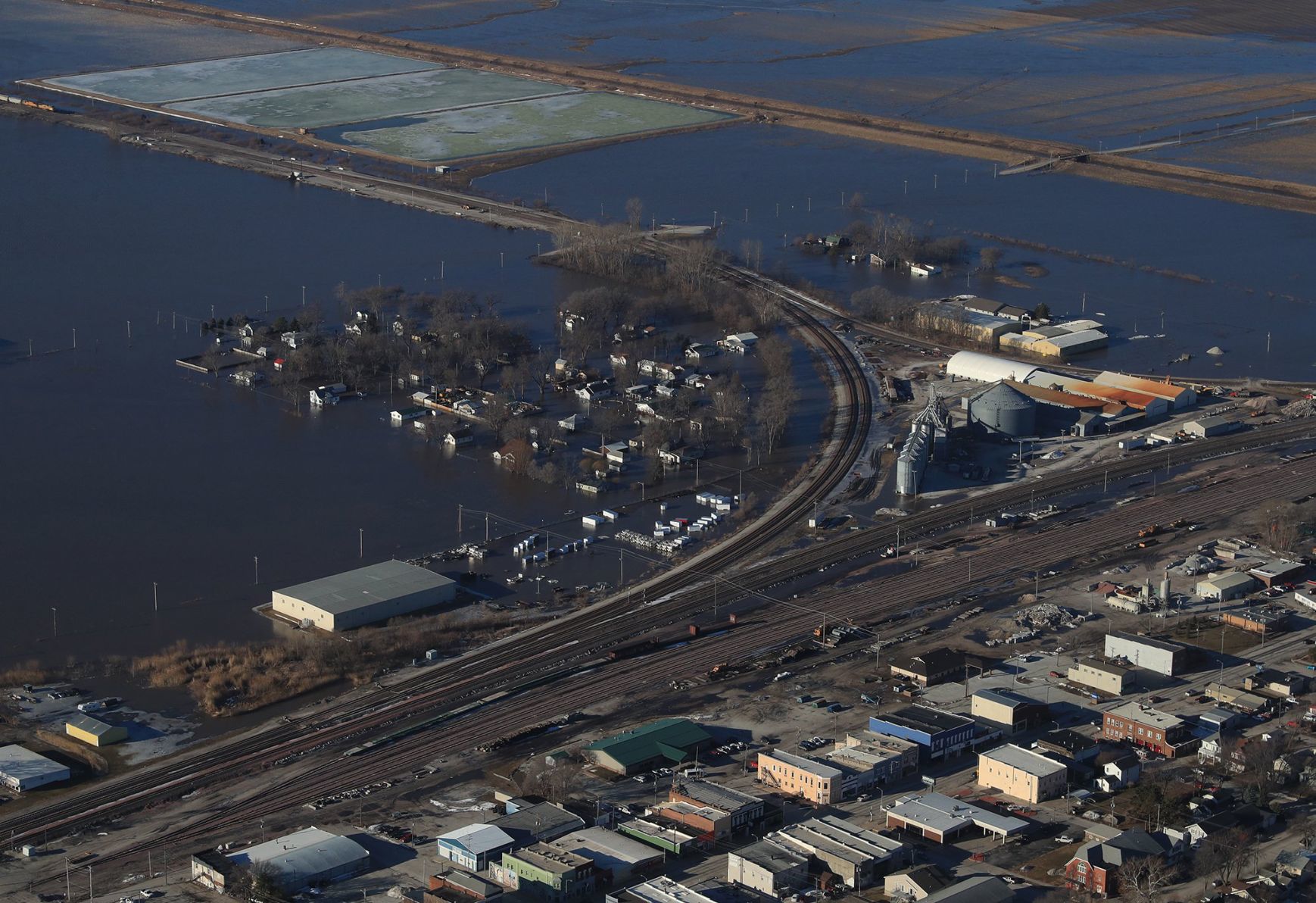 An aerial view of Missouri Valley, Iowa, as floodwaters continue to impact the area on Friday.